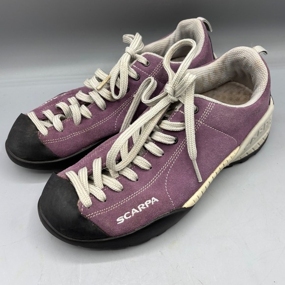 Scarpa Womens Shoes 6 Comfort Fit Purple Suede Low Top Hiking Vibram - Picture 1 of 10